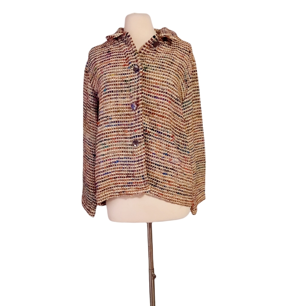 Chicos Design Size 2 L/12 Multicolor Blazer Jacket Shacket Overcoat Striped